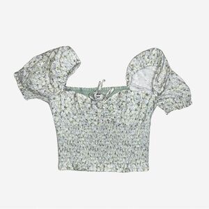 ARITZIA: Sunday Best Green Floral Puff Sleeve Blouse